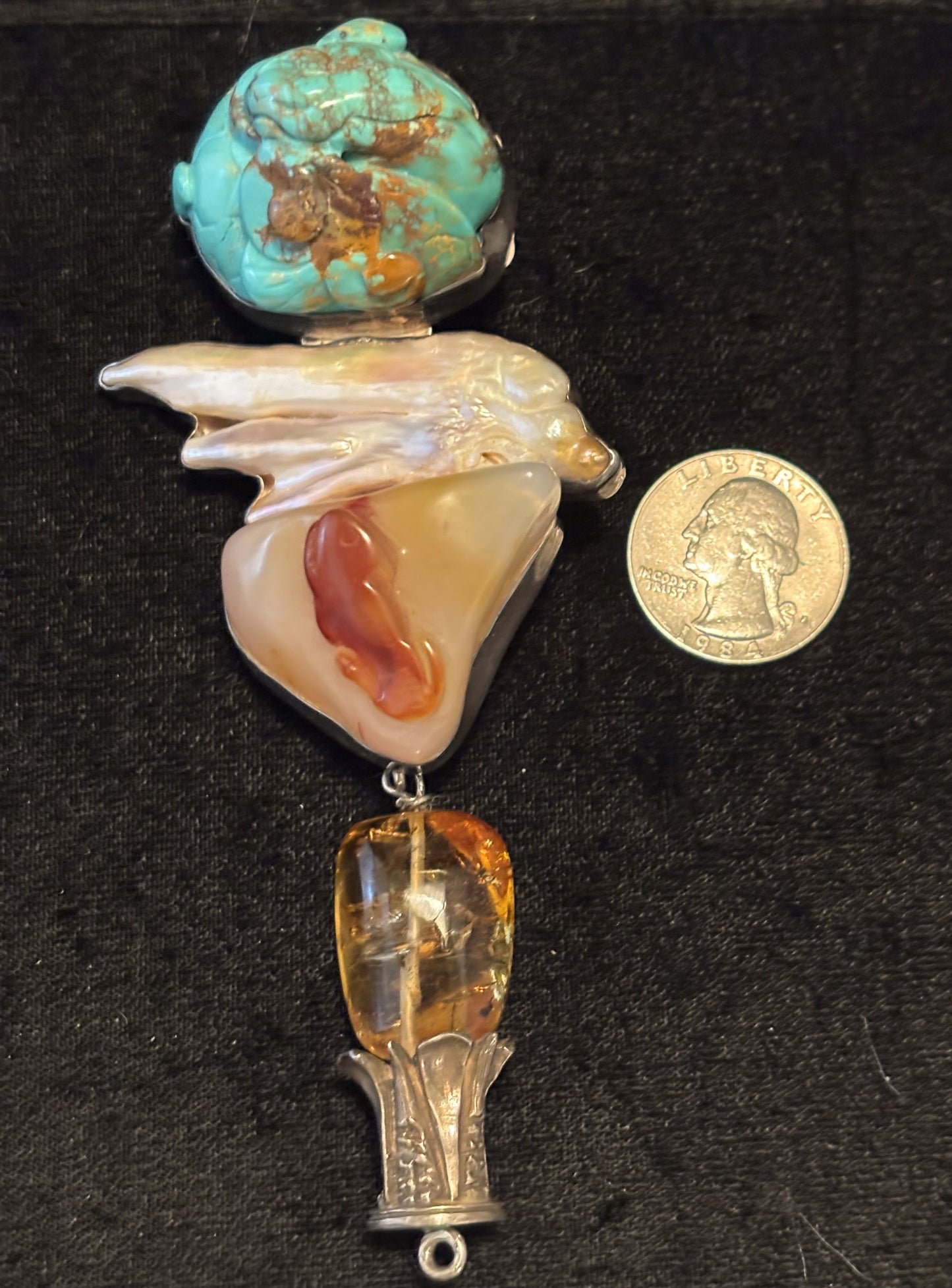 Turquoise, Pearl, Carnelian, Citrine Dangle