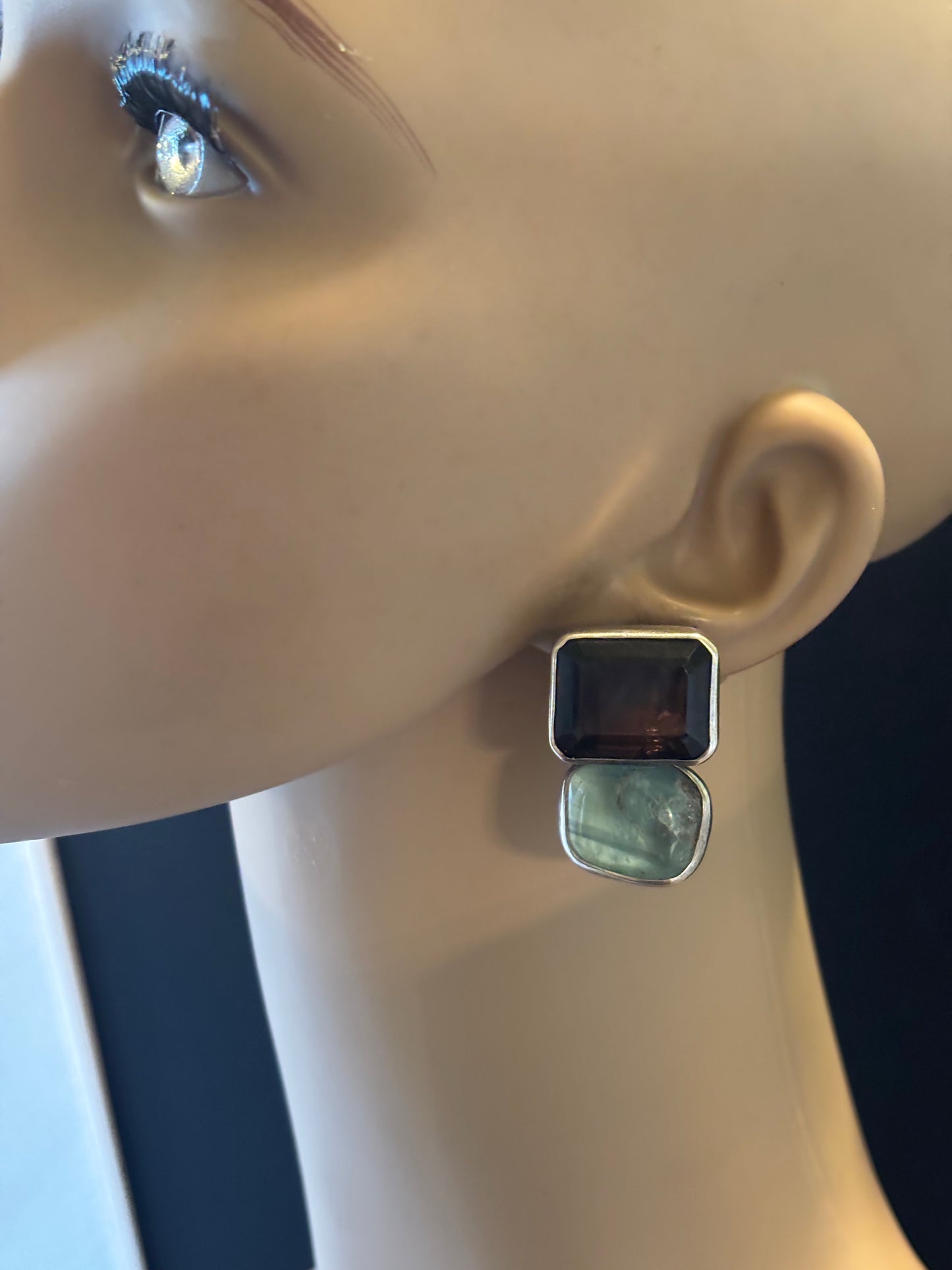 Smokey Topaz, Aquamarine Earring