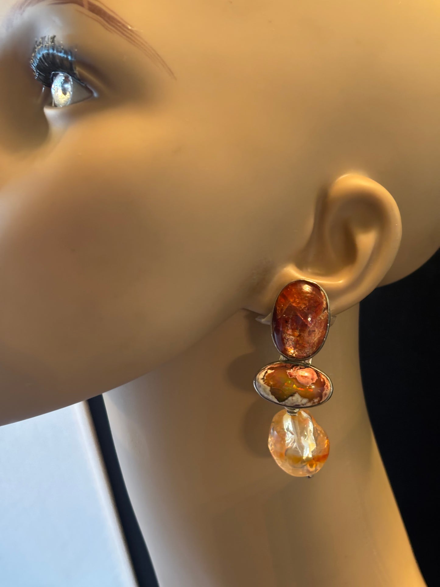 Sun Stone, Opal Dangle Earring