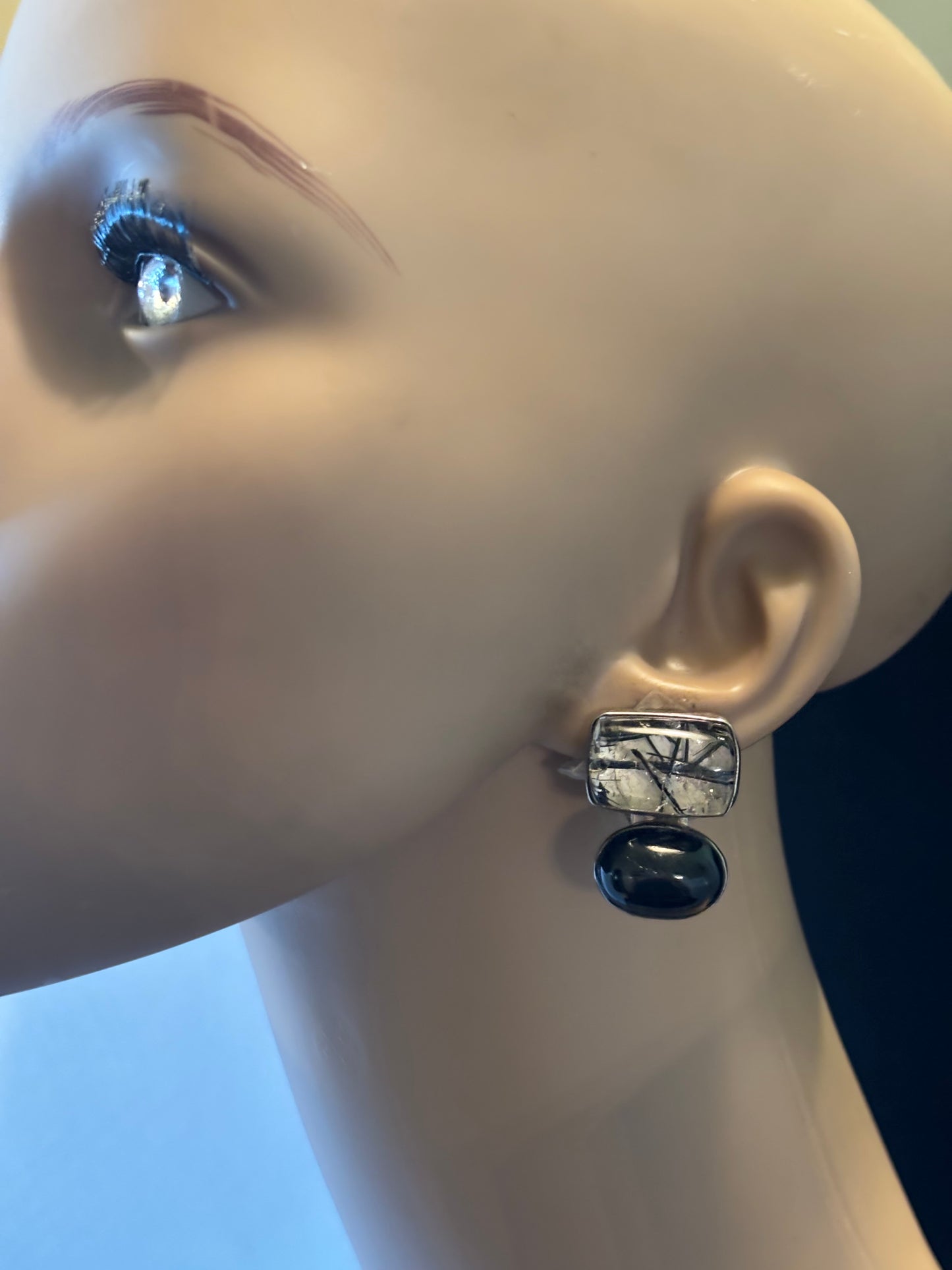 Tourmalinated Quartz, Black Star Sapphire Earring
