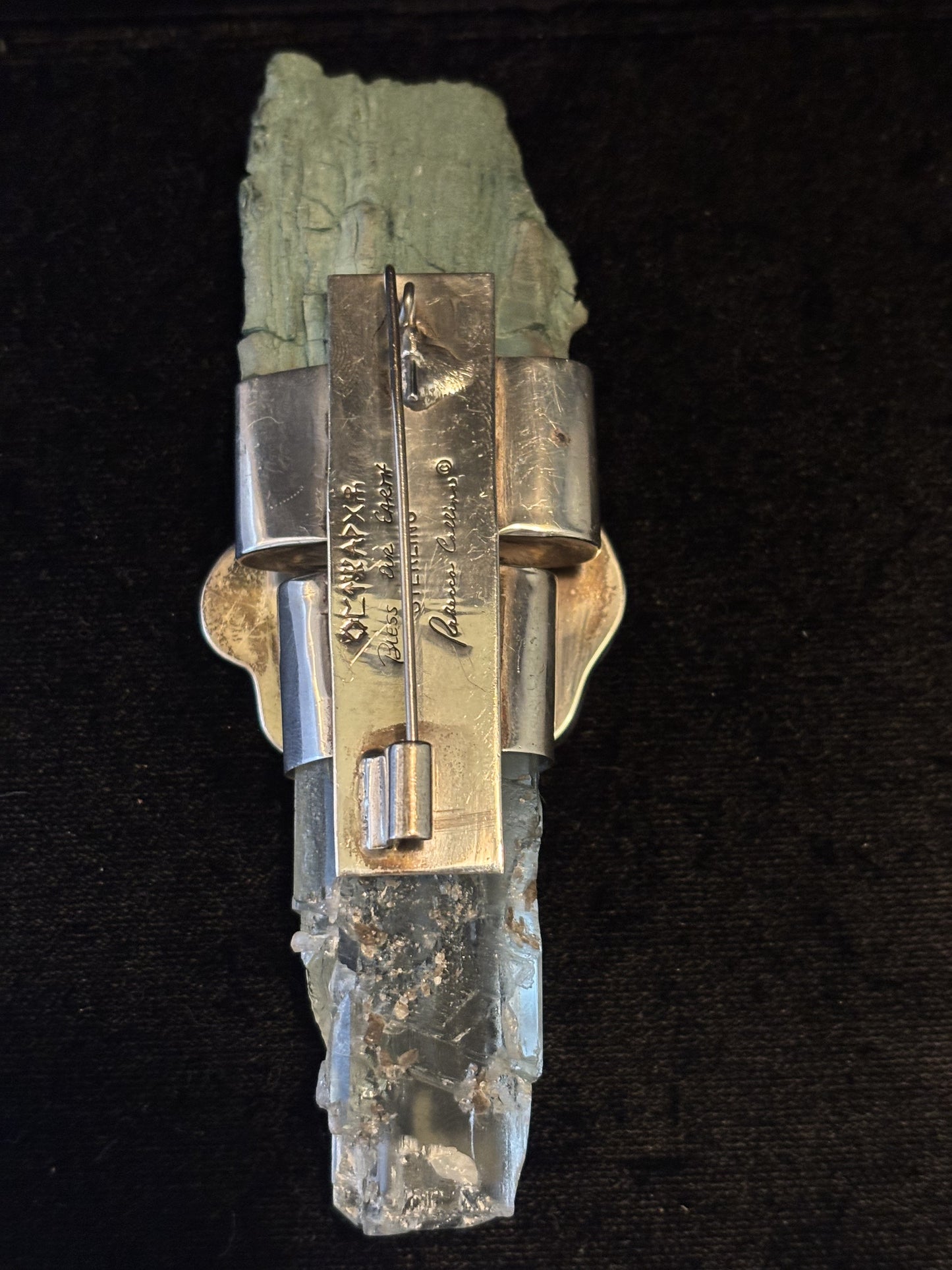 Petrified Wood, Turquoise, Aquamarine Pin