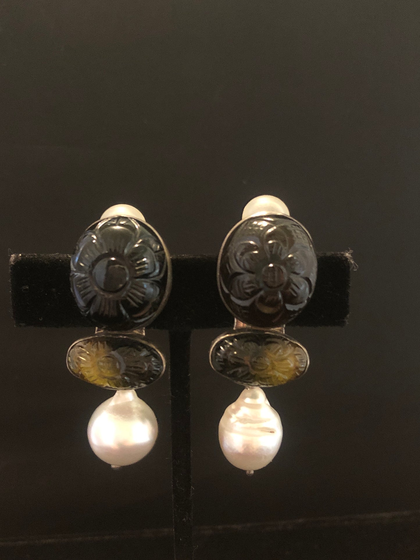 Dark Brownish/Black Tourmaline, Dark Green Tourmaline, White South Sea Pearl