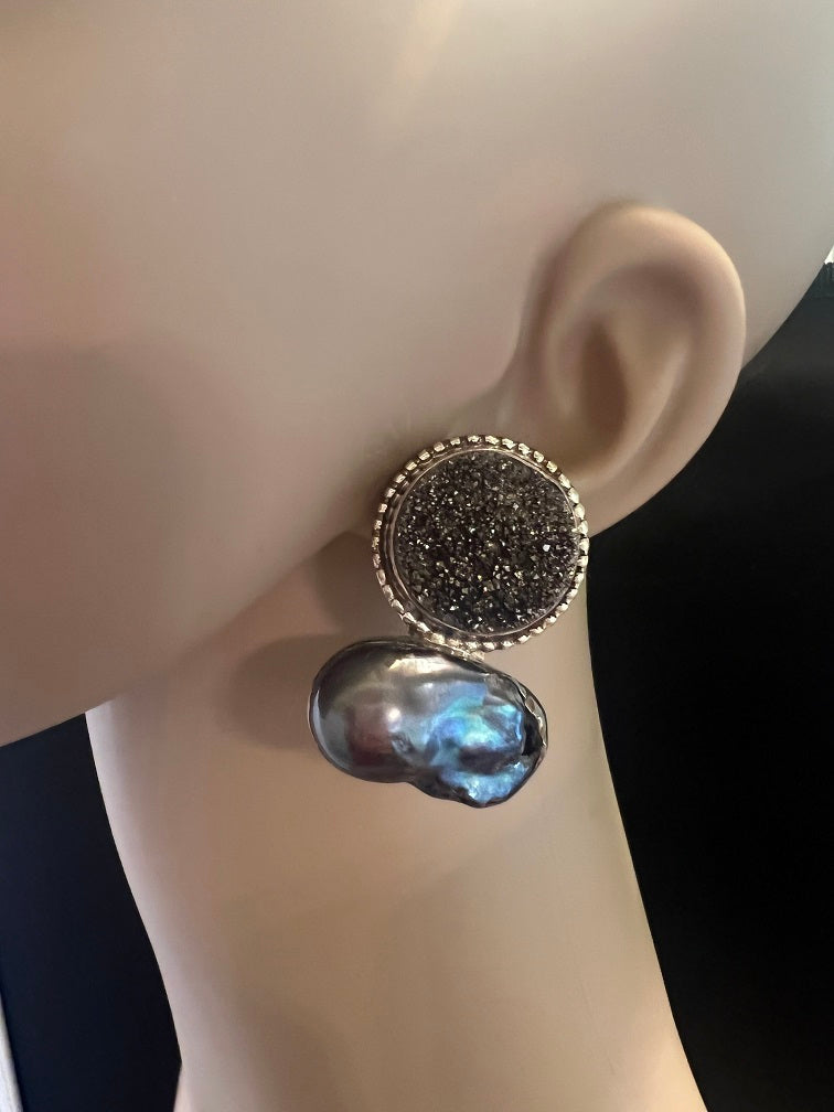 Druzy, South Sea Pearl Earring