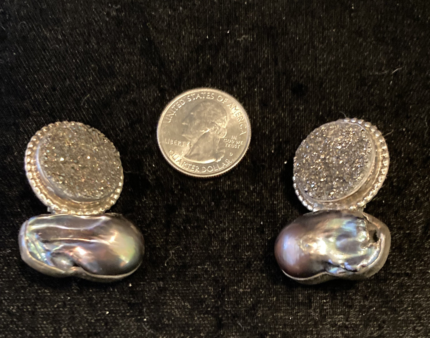 Black Druzy, South Sea Pearl