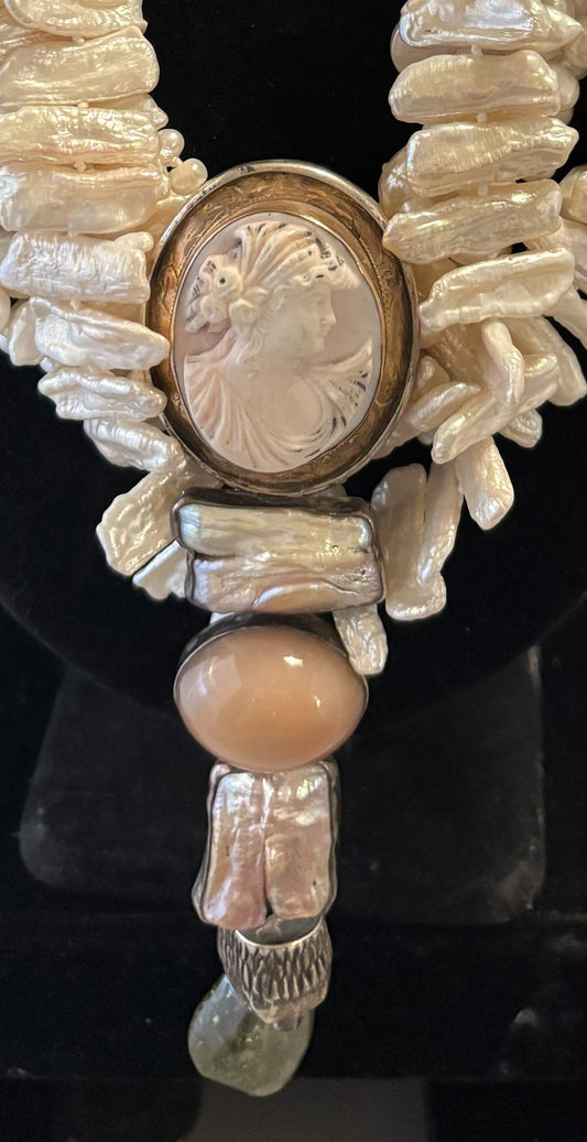 Vintage, Cameo, Pearl, Moonstone, Garnet