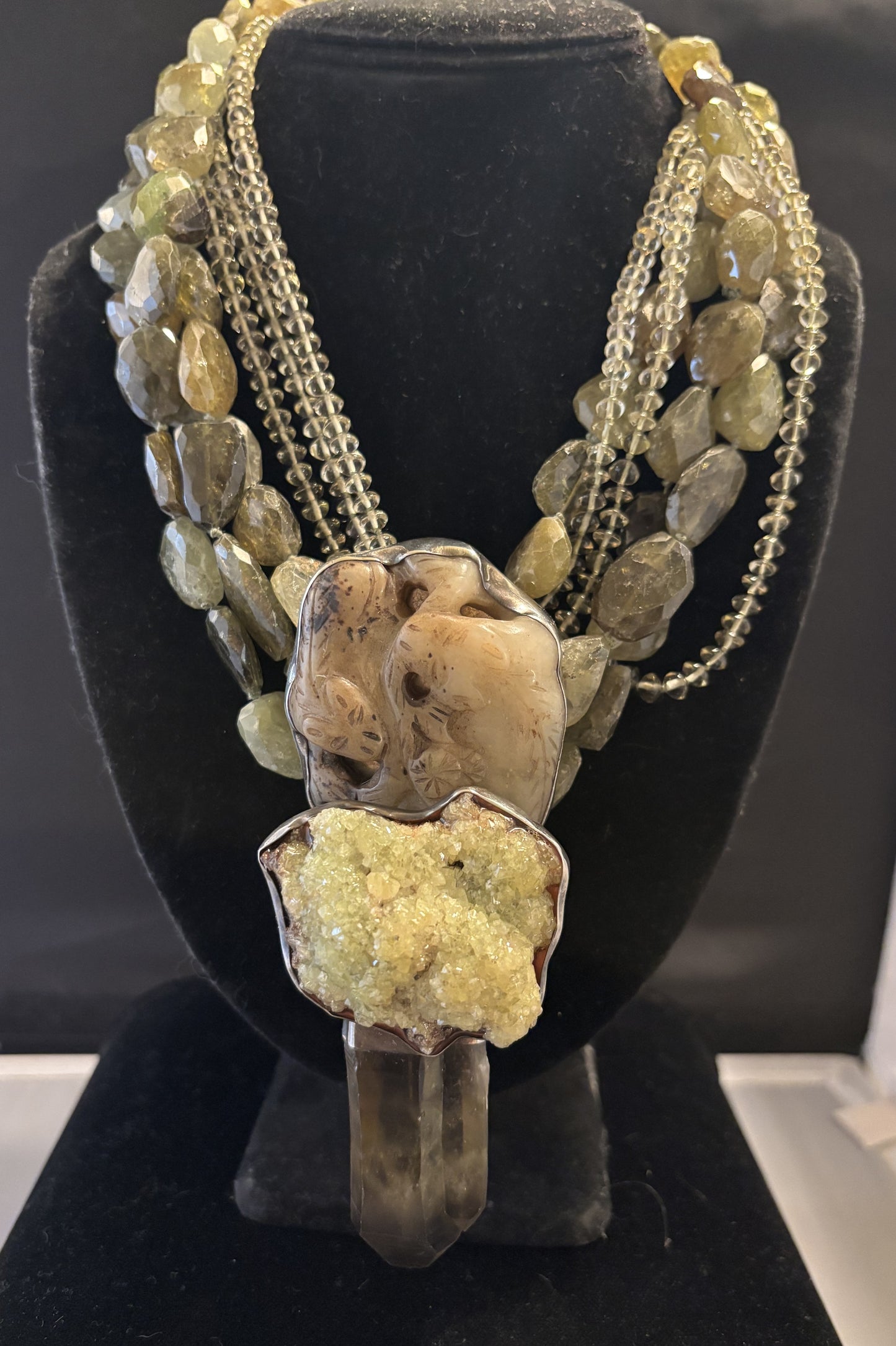 Vintage, Jade, Vesuvianite Garnet, Smokey Quartz