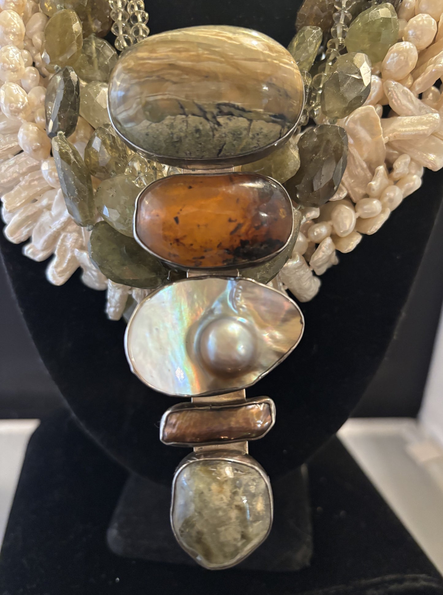 Vintage, Imperial Star Opal, Amber, Pearl. Garnet