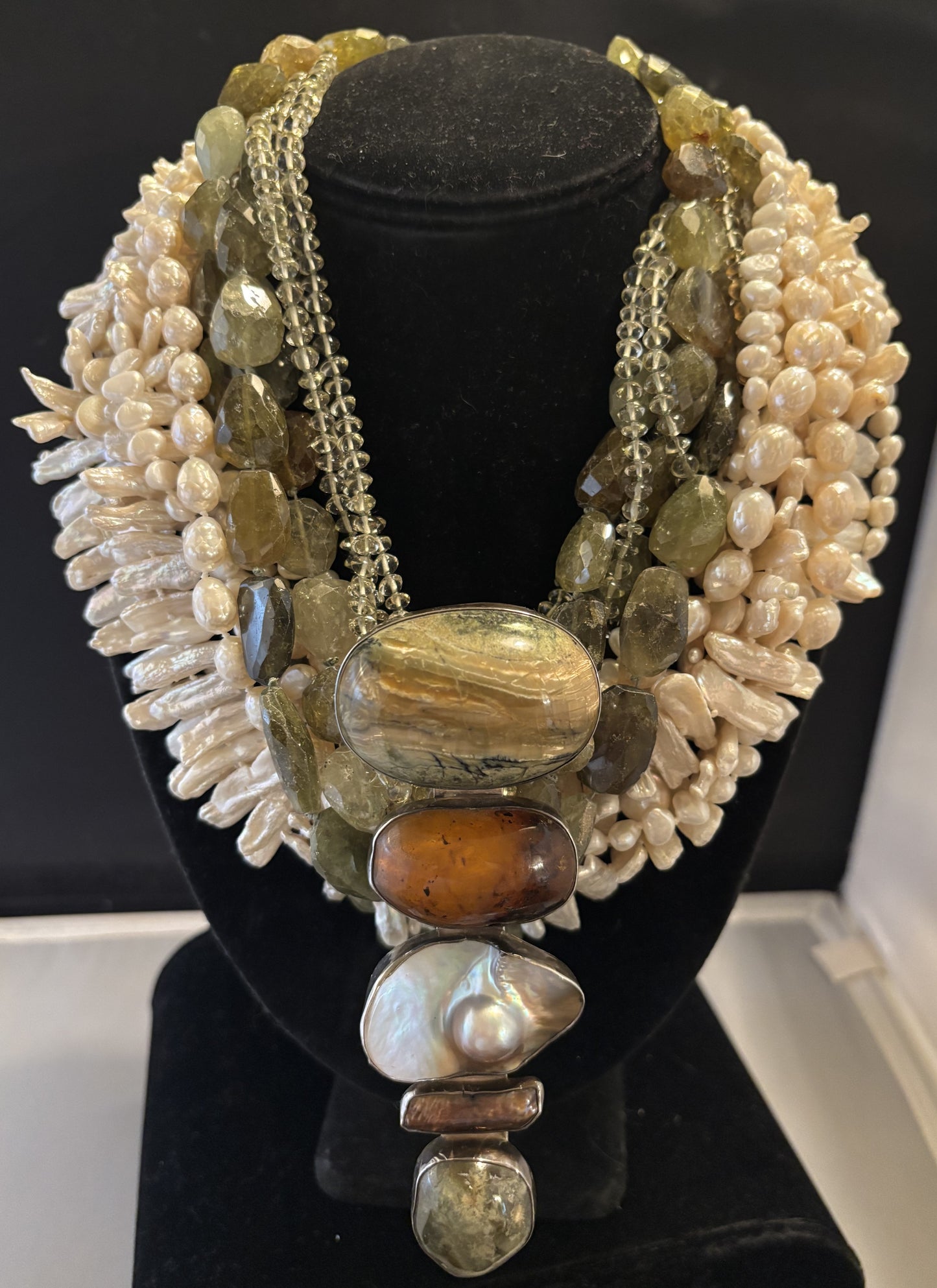Vintage, Imperial Star Opal, Amber, Pearl. Garnet