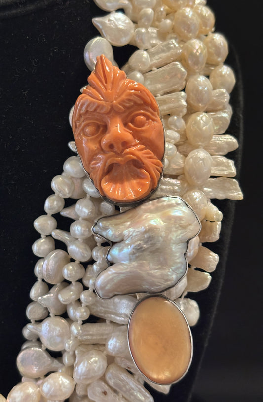 Vintage Italian Coral, Pearl, Moonstone