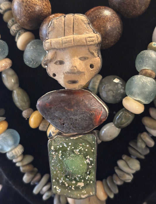 Vintage Peruvian Artifact, Amber, Sea Glass