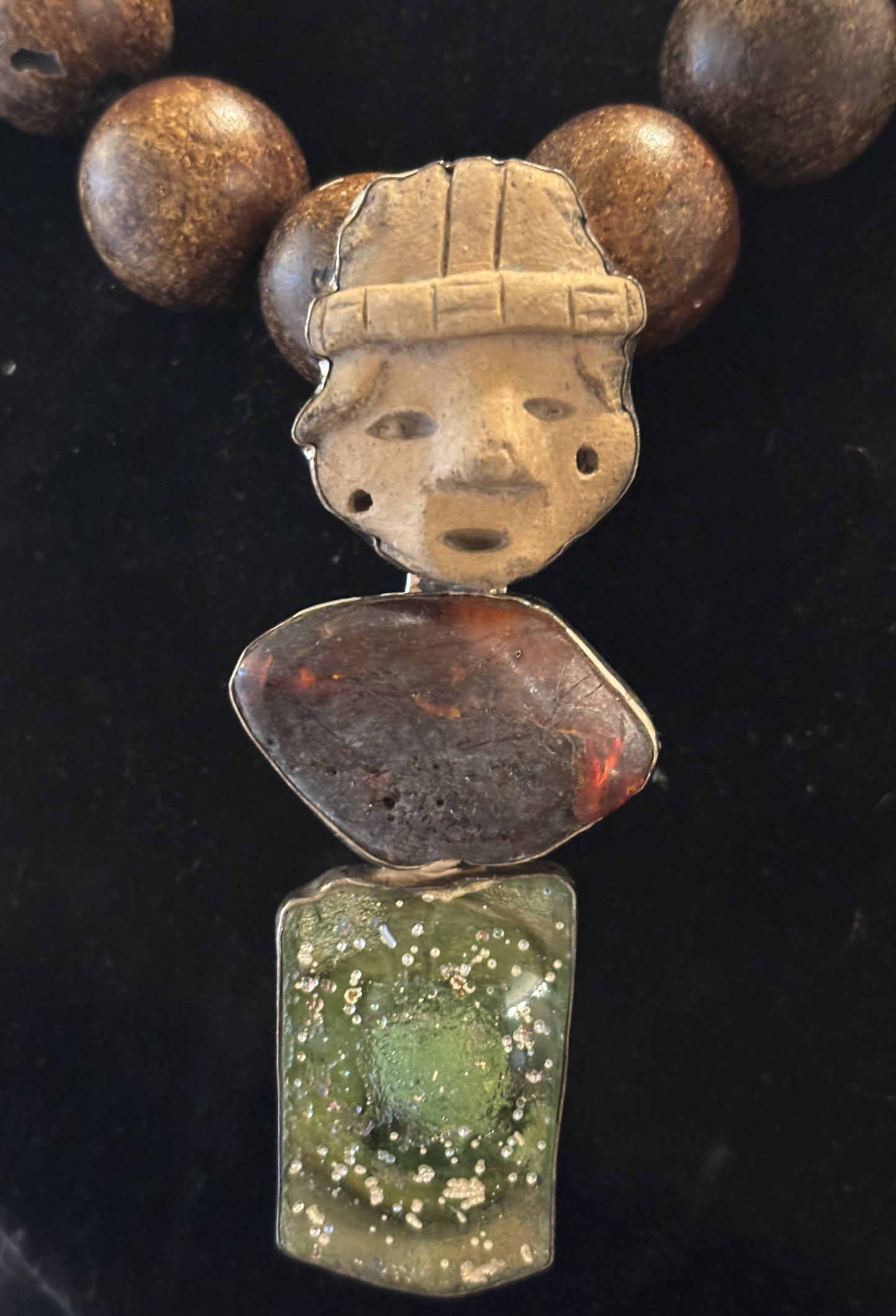Vintage Peruvian Artifact, Amber, Sea Glass
