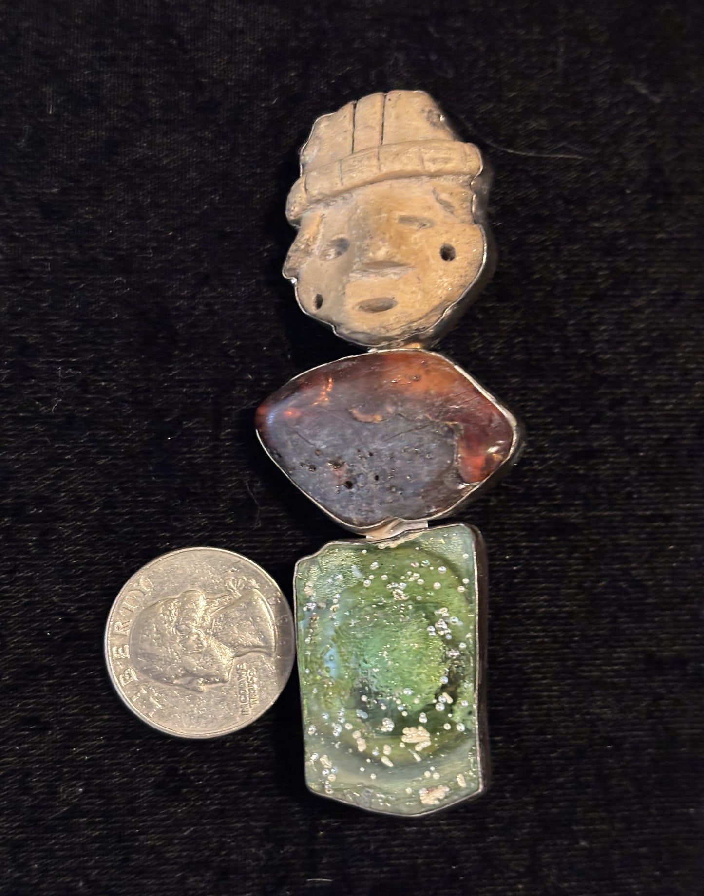 Vintage Peruvian Artifact, Amber, Sea Glass