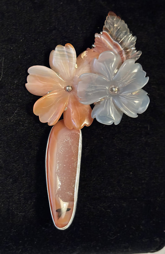 Vintage Carved Agate Flower, Druzy