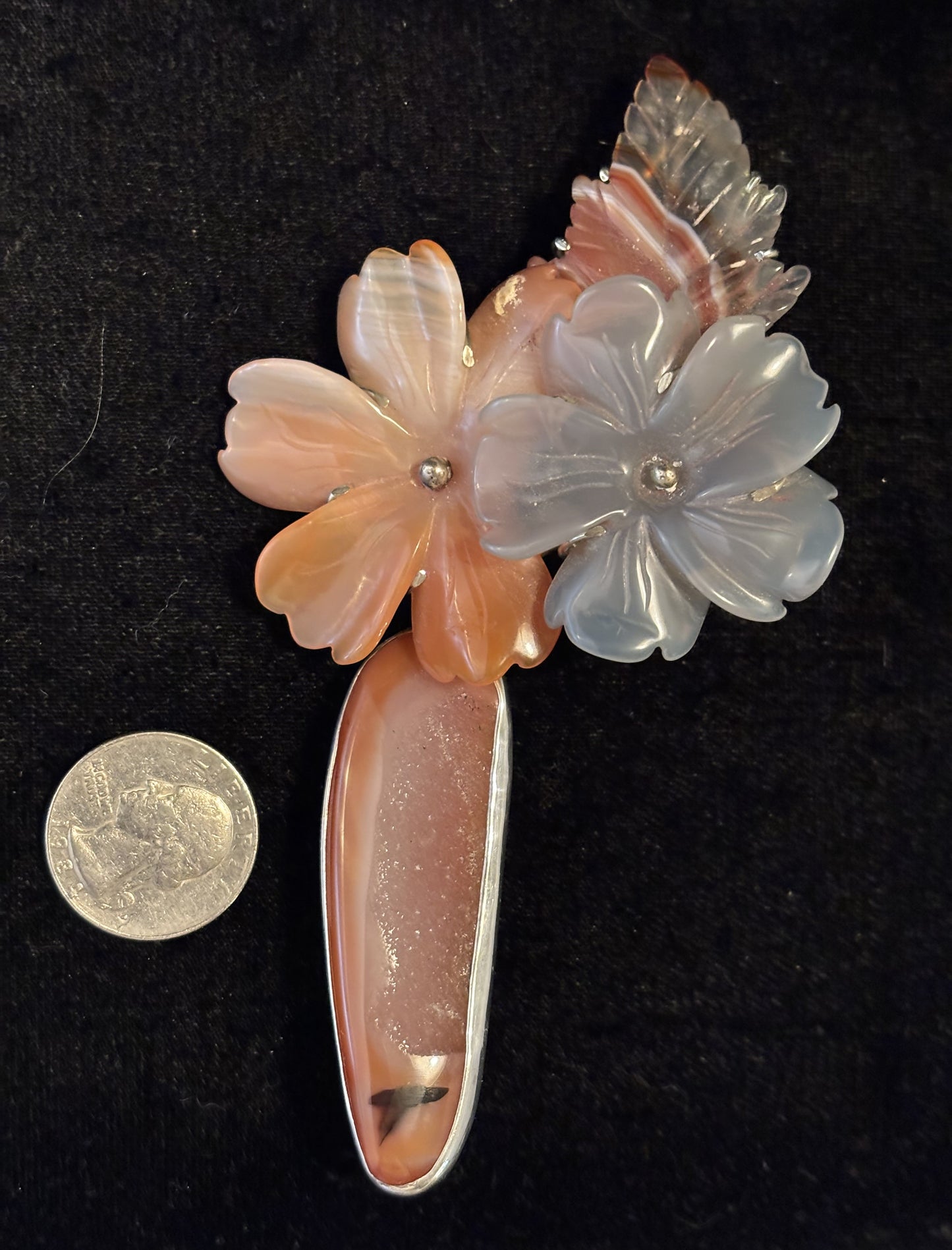 Vintage Carved Agate Flower, Druzy