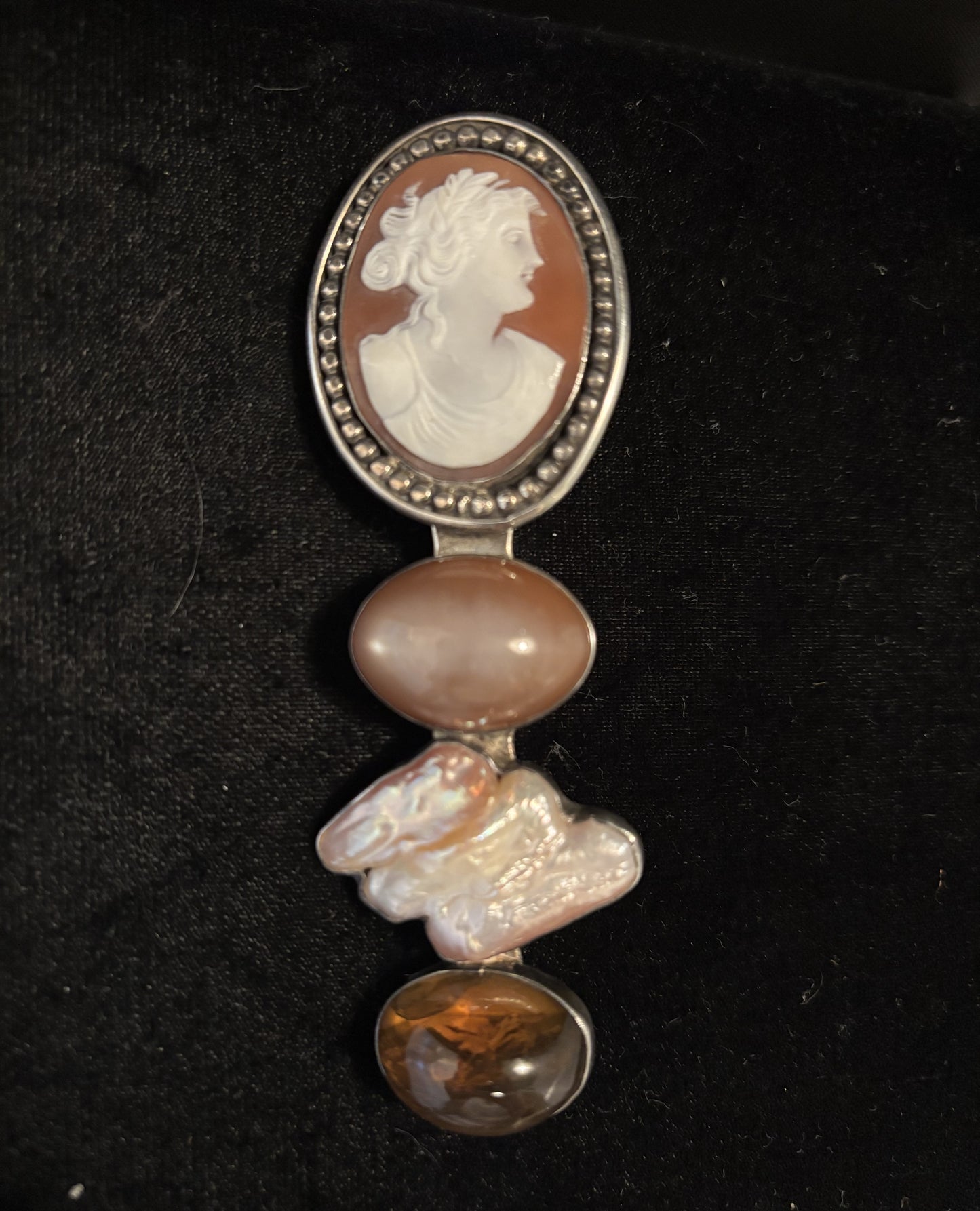 Vintage Cameo, Moonstone, Pearl, Amber