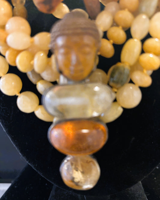 Amber Buddha, Blue Topaz, Citrine