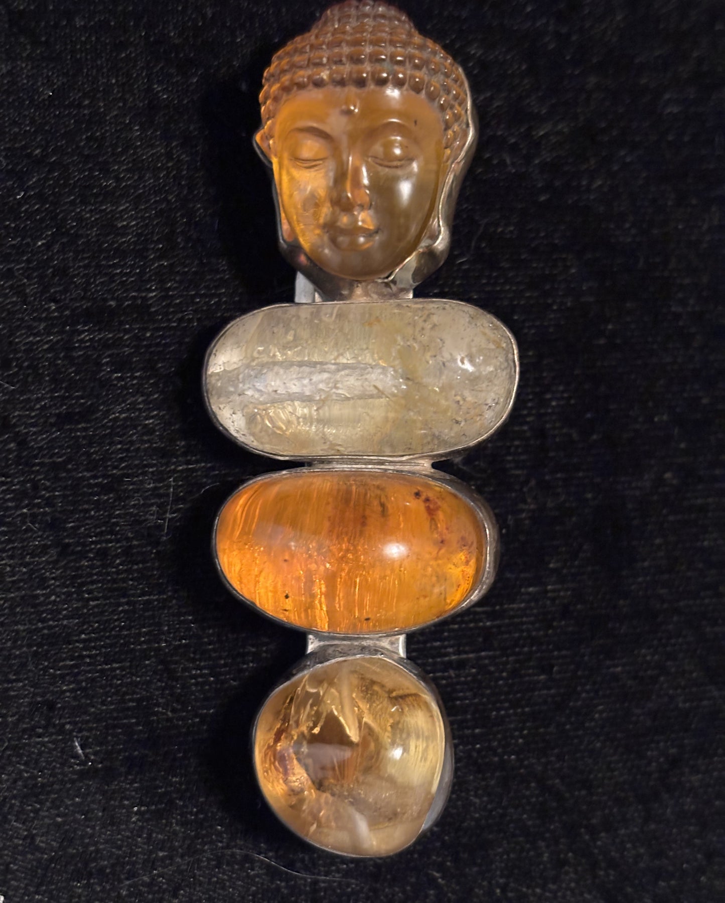 Amber Buddha, Blue Topaz, Citrine