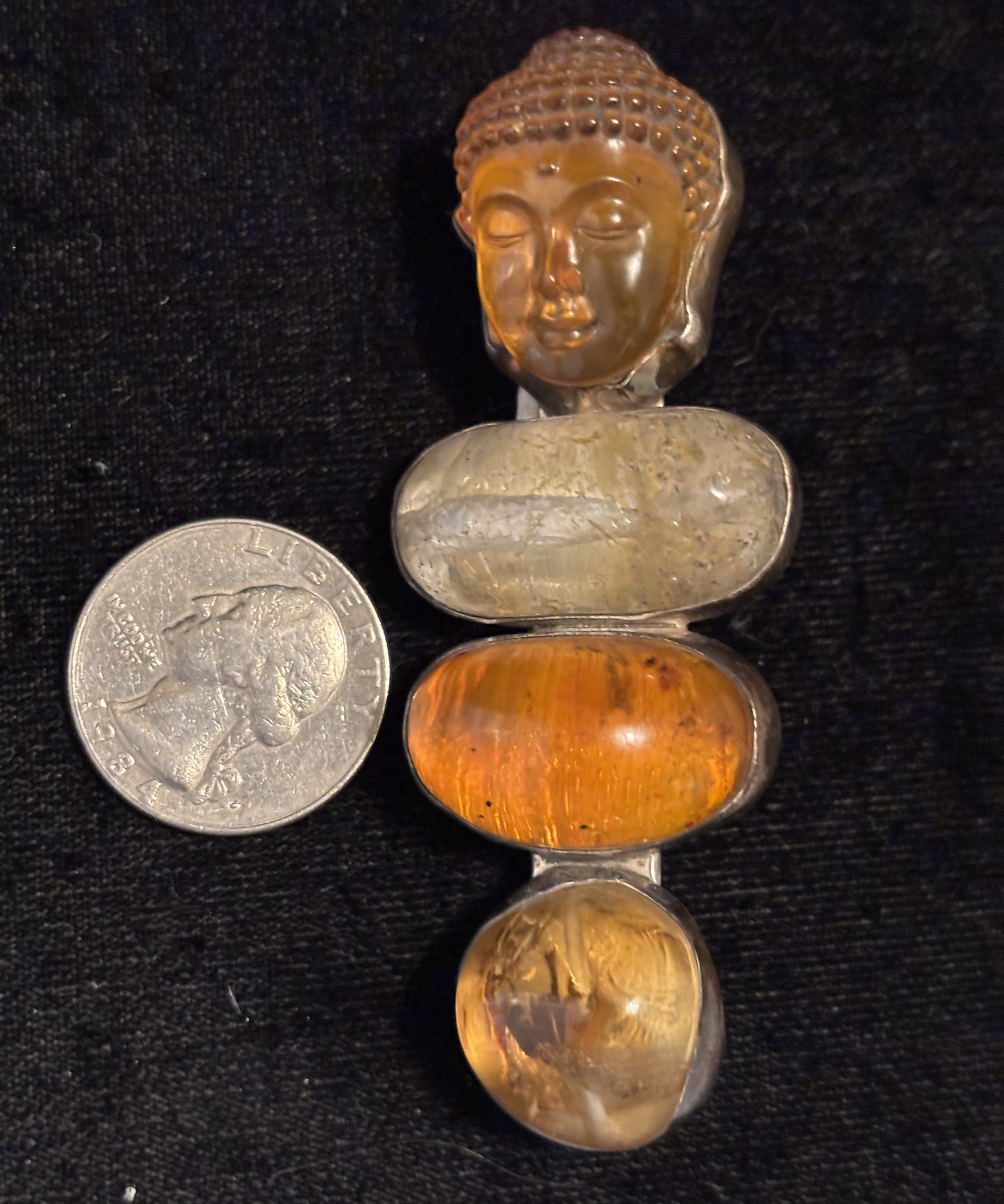 Amber Buddha, Blue Topaz, Citrine