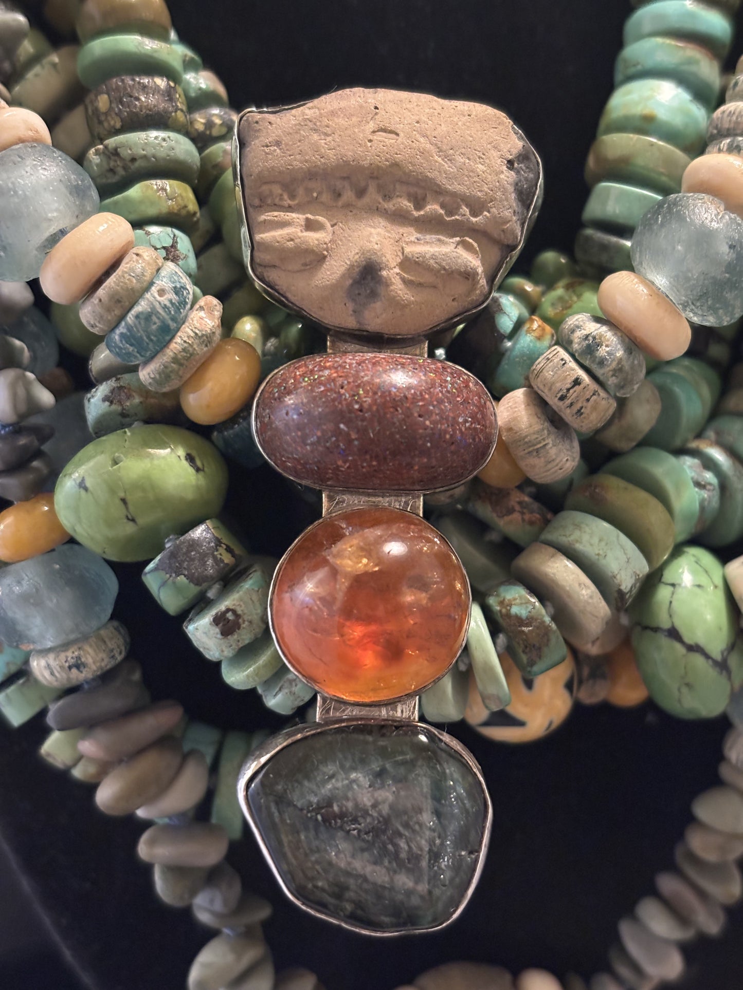 Vintage Pre-Columbian Artifact, Opal, Amber, Tourmaline