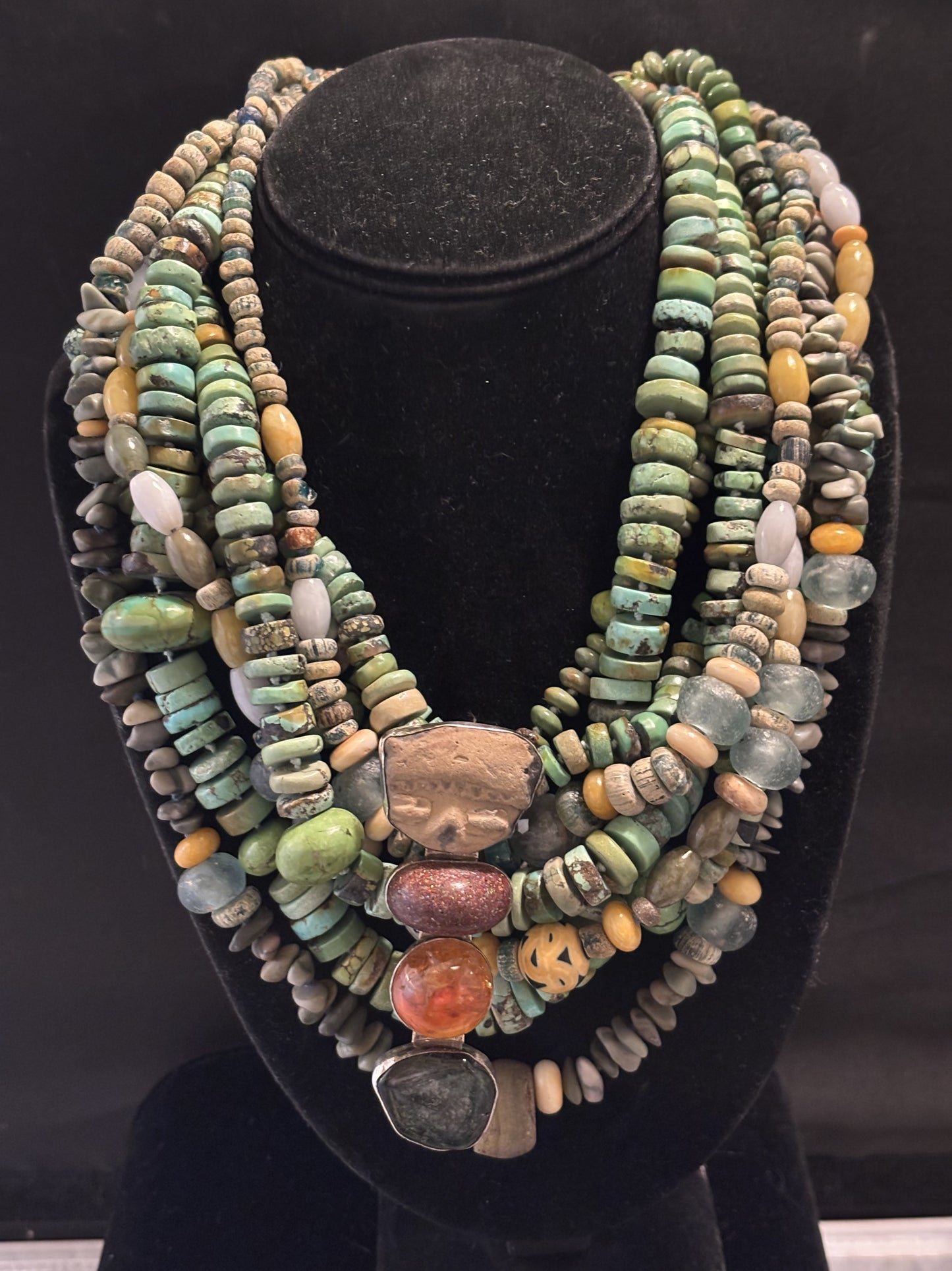 Vintage Pre-Columbian Artifact, Opal, Amber, Tourmaline
