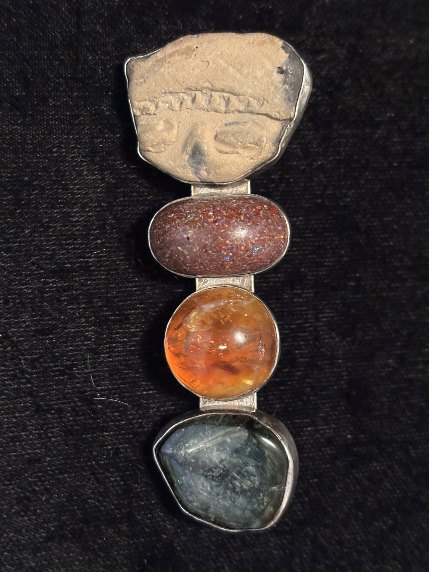 Vintage Pre-Columbian Artifact, Opal, Amber, Tourmaline