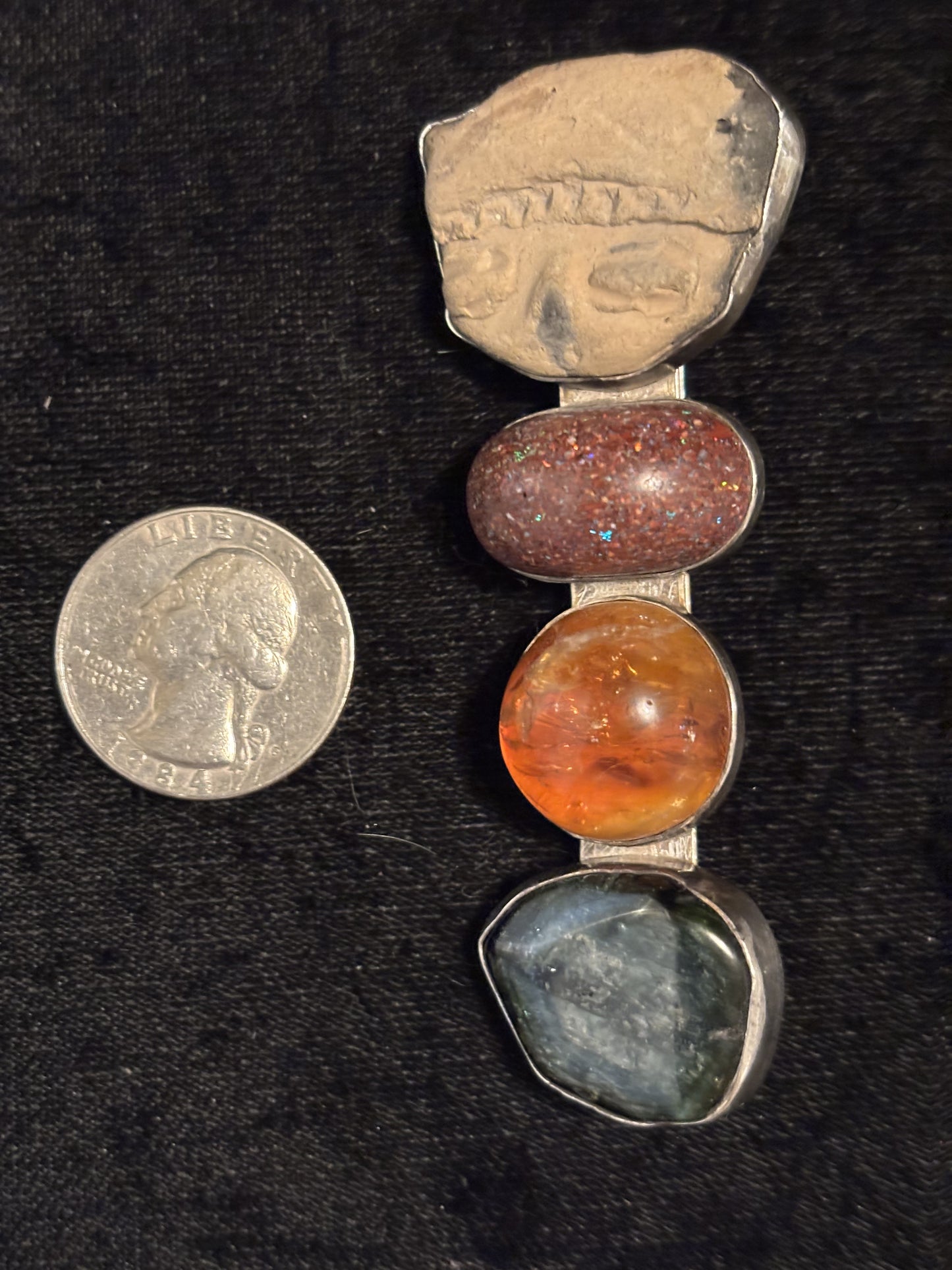 Vintage Pre-Columbian Artifact, Opal, Amber, Tourmaline