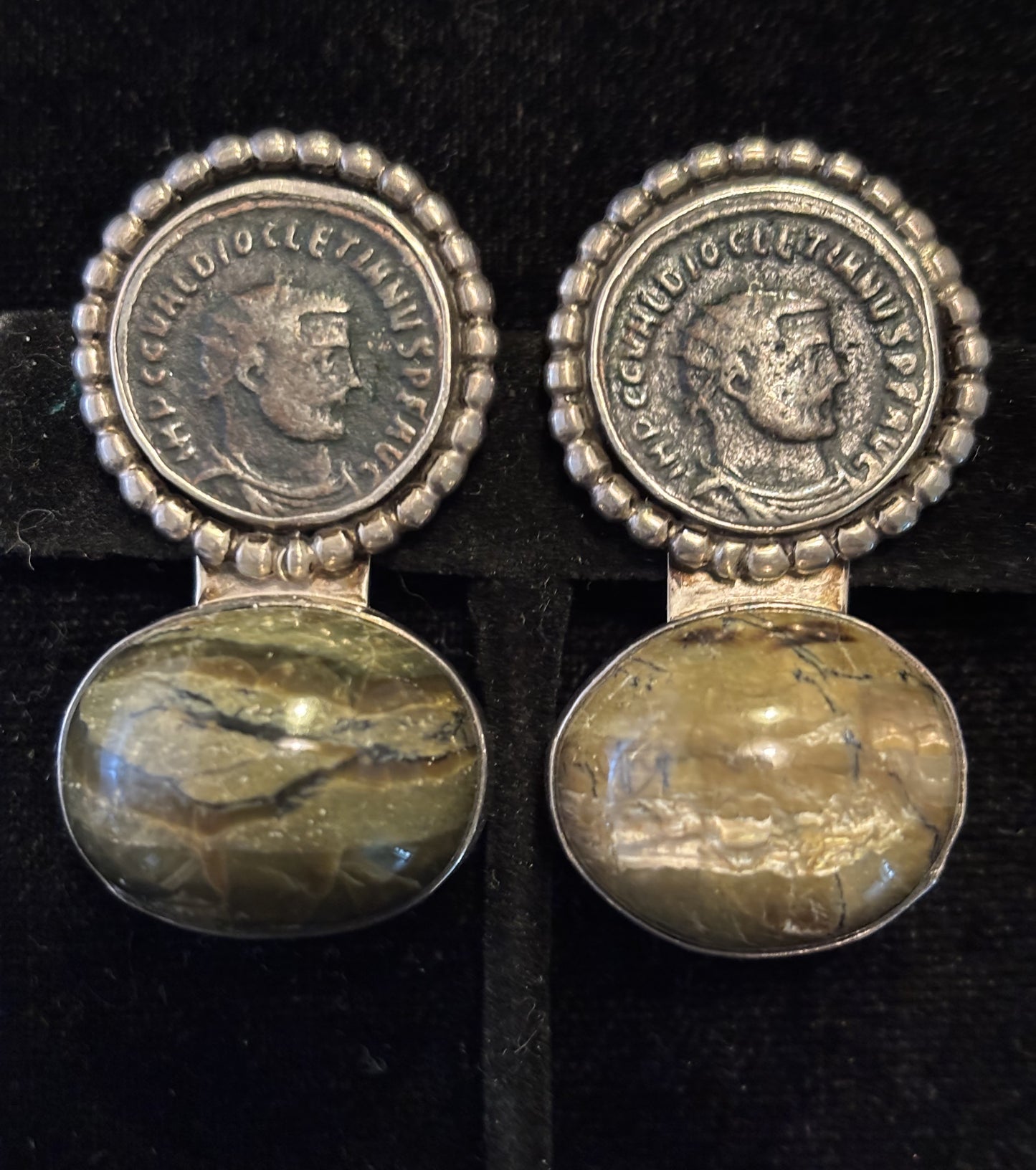 Old Roman Coin, Imperial Star Opal Earring