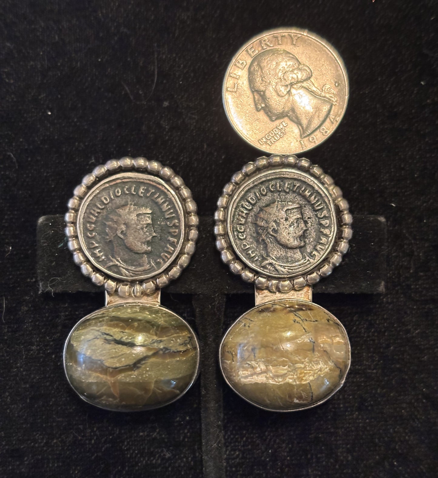 Old Roman Coin, Imperial Star Opal Earring