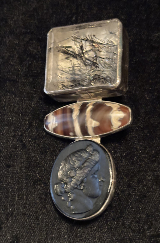 Tourmalated Quartz, Tribal Bead, Black Intagli0