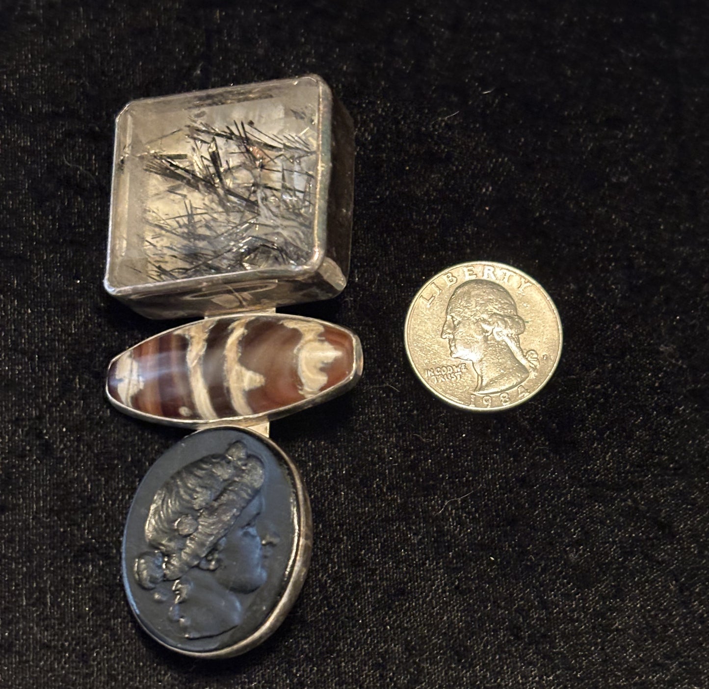 Tourmalated Quartz, Tribal Bead, Black Intagli0