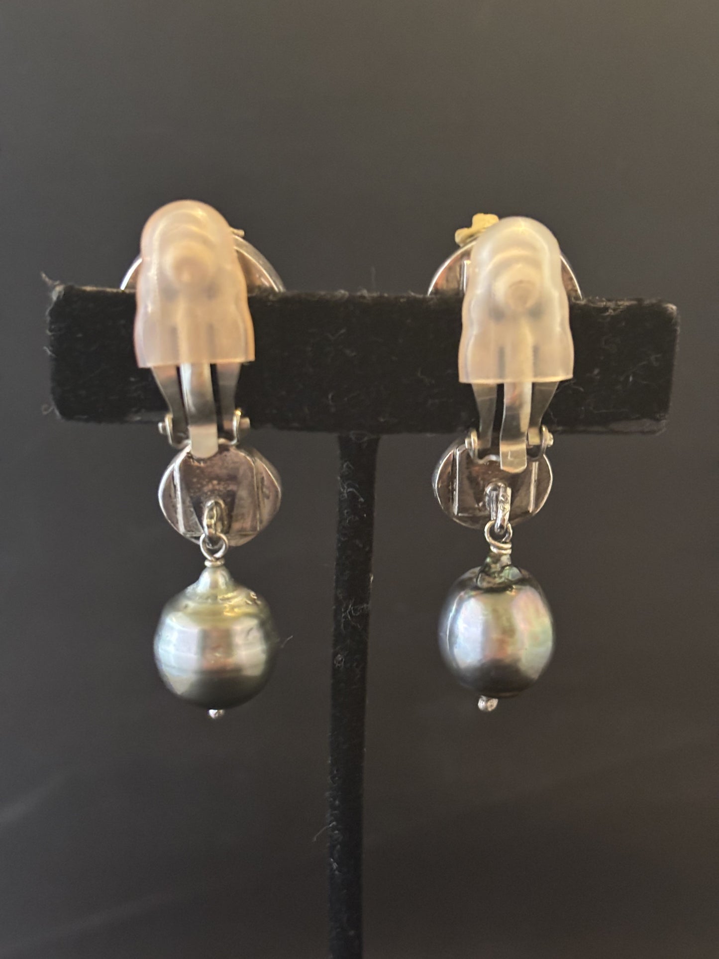 Vintage Gray Cameo, 24 kt. Dowry bead, South Sea Pearl Dangle Earring