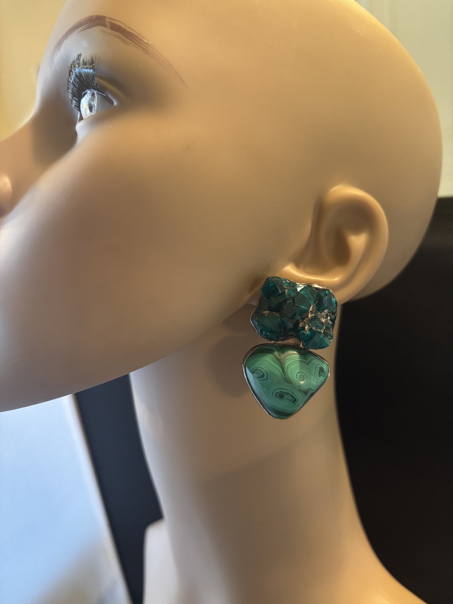 Raw Emerald, Malachite Earring