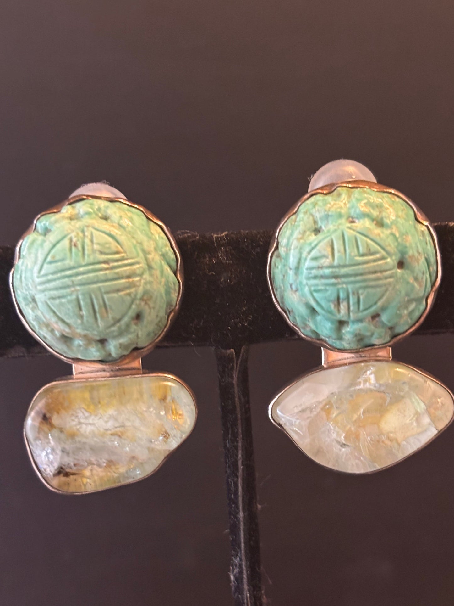 Carved Turquoise, Blue Topaz Earring