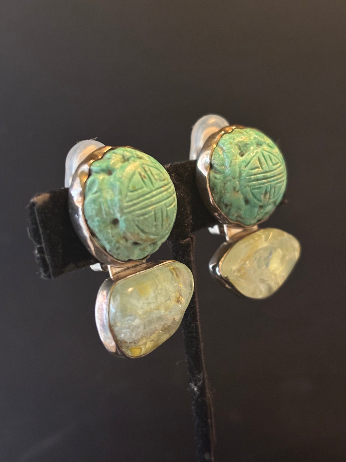 Carved Turquoise, Blue Topaz Earring
