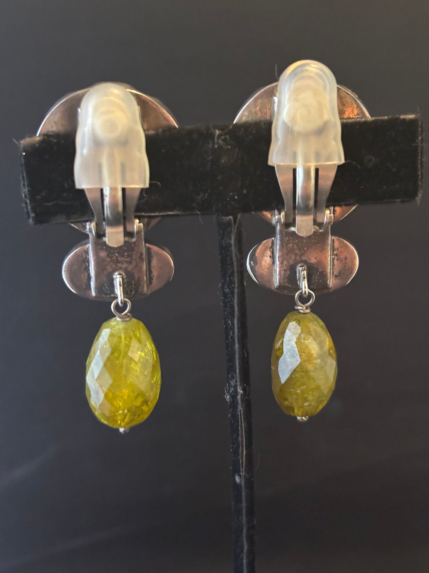Micro mosaic, Green Tourmaline Dangle Earring