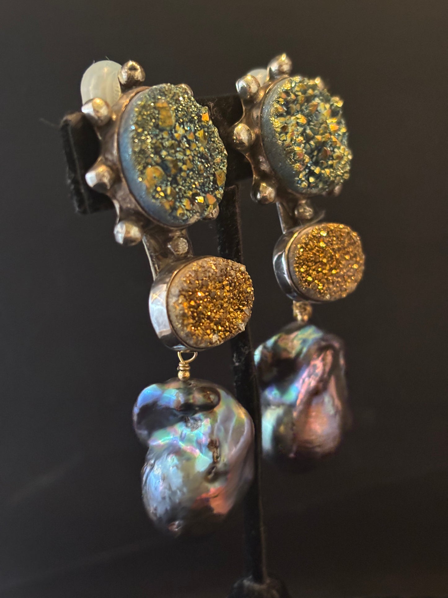 Druzy, South Sea Pearl Dangle Earring