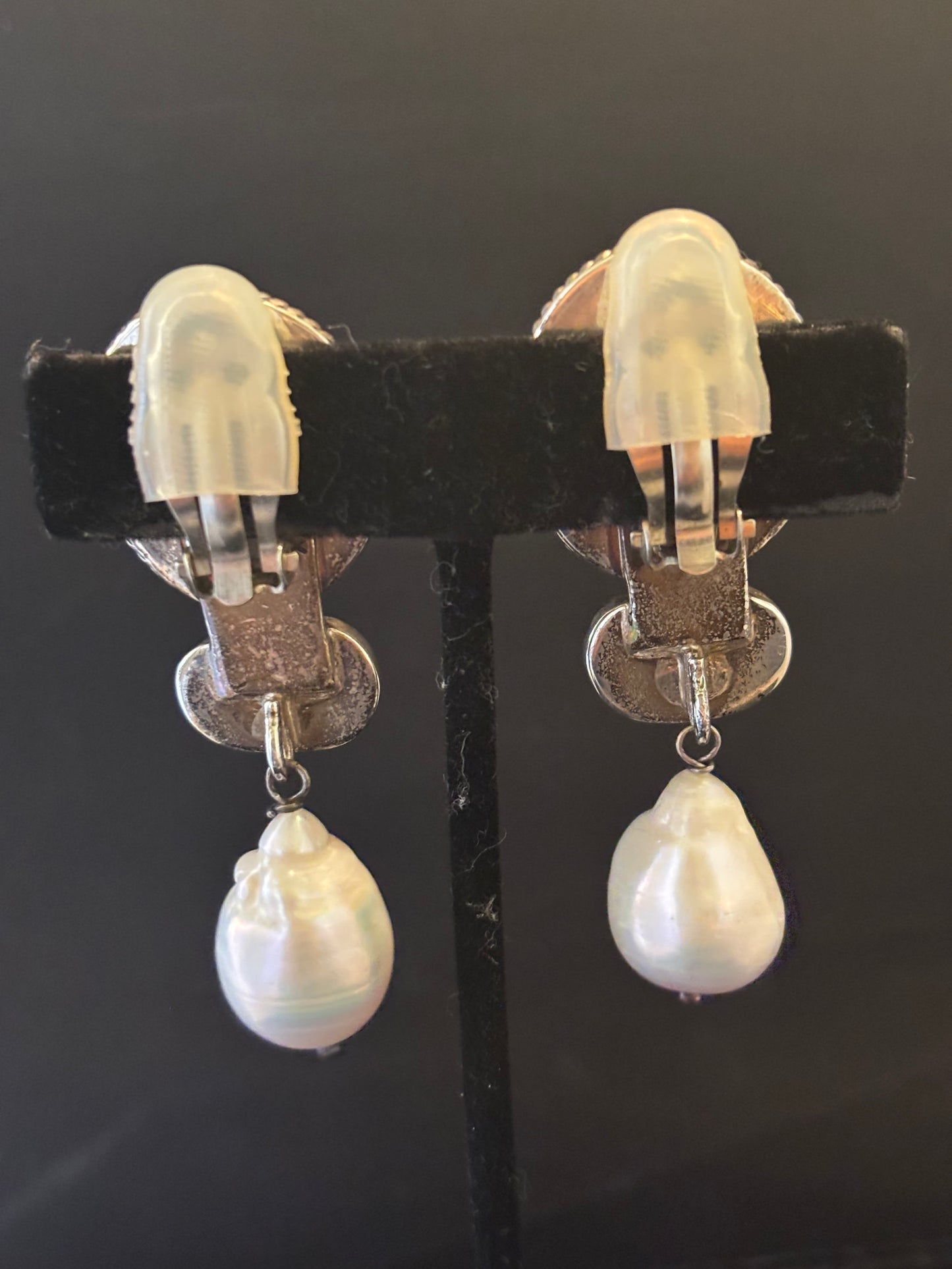Micromosaic, Tourmaline, South Sea Pearl dangle earring