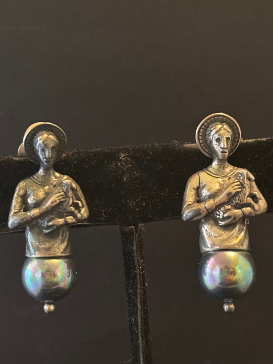 Saint Francis Sterling Silver & Gray Pearl Earring