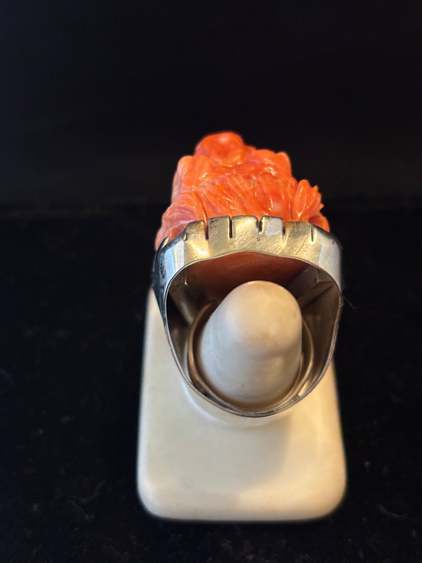 Italian Orange Coral Lion Ring