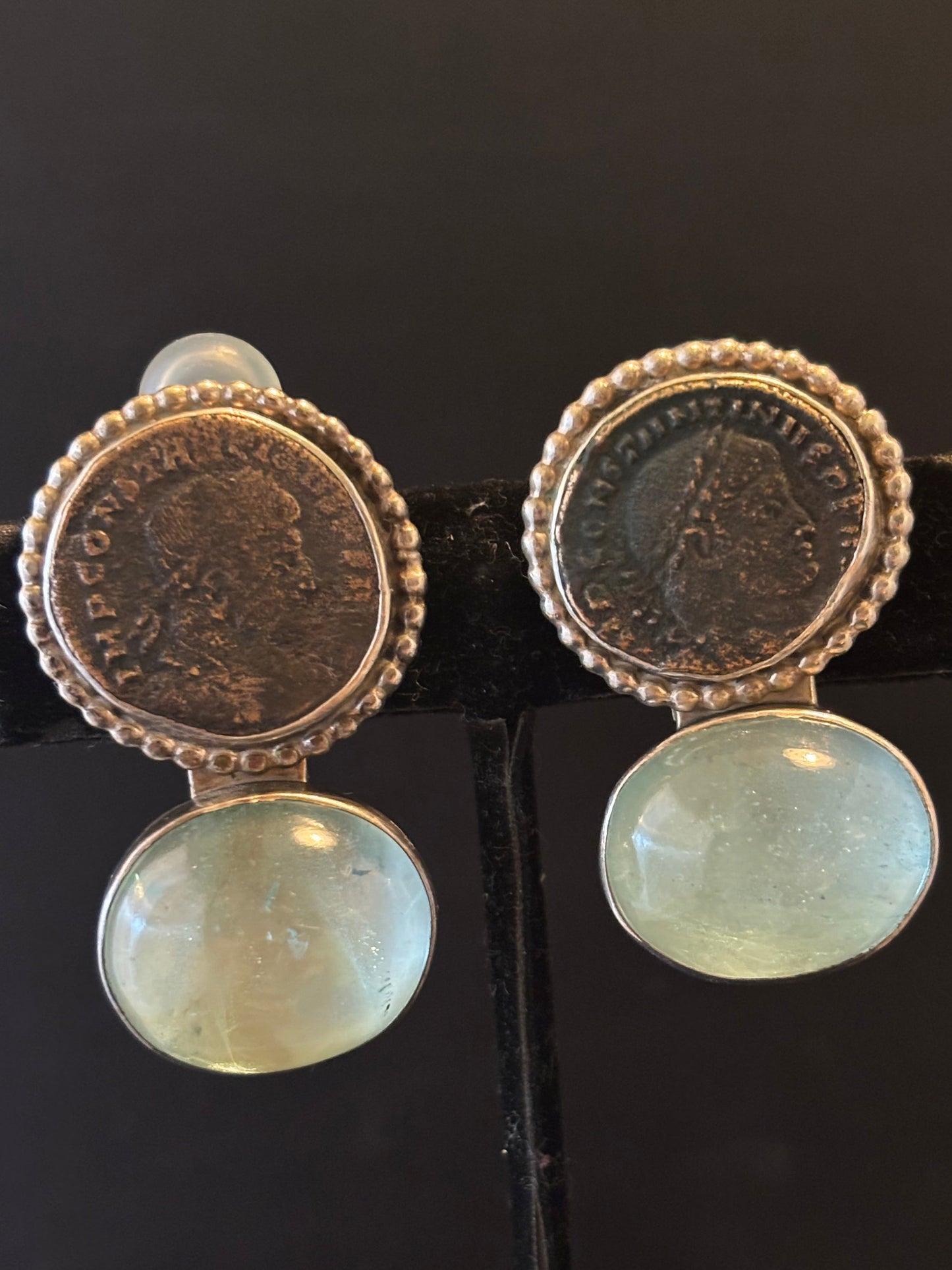 Antique Coin, Aquamarine Earring