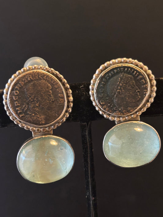 Antique Coin, Aquamarine Earring