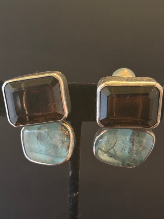 Smokey Topaz, Aquamarine Earring