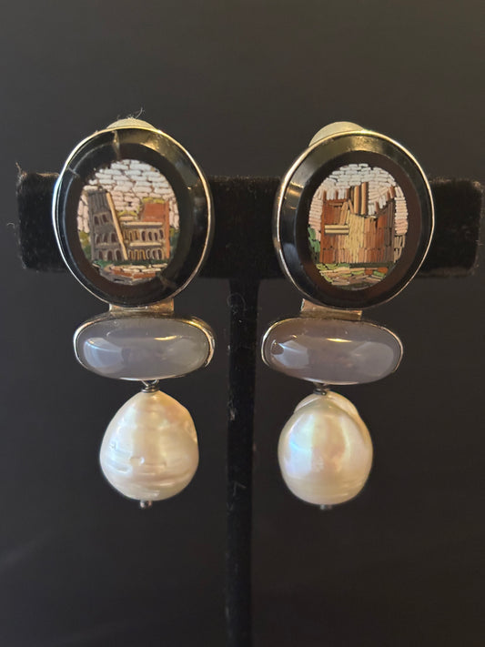 Micro mosaic, Chalcedony, South Sea Pearl
