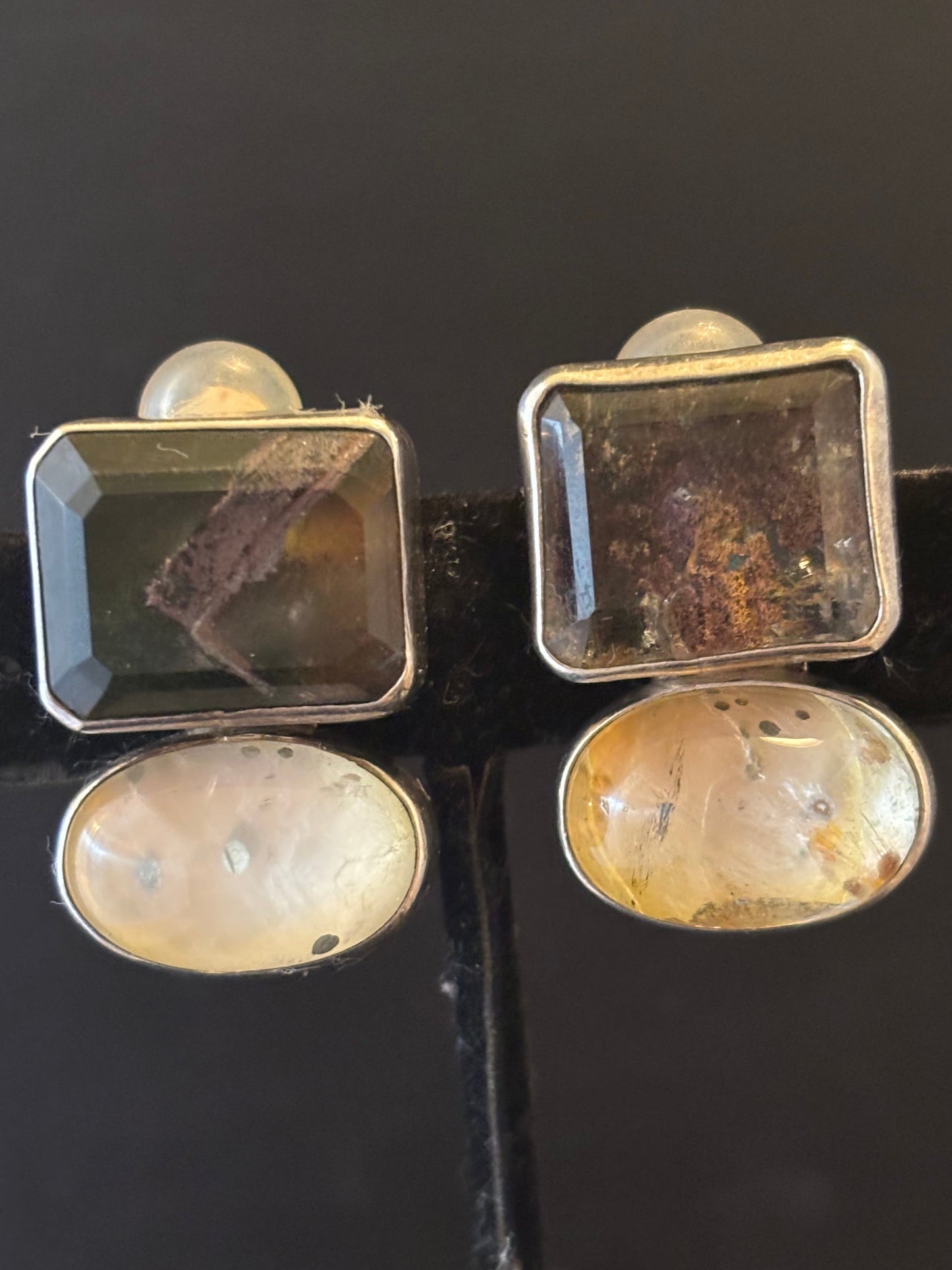 Smokey Topaz, Crystal Quartz Earring
