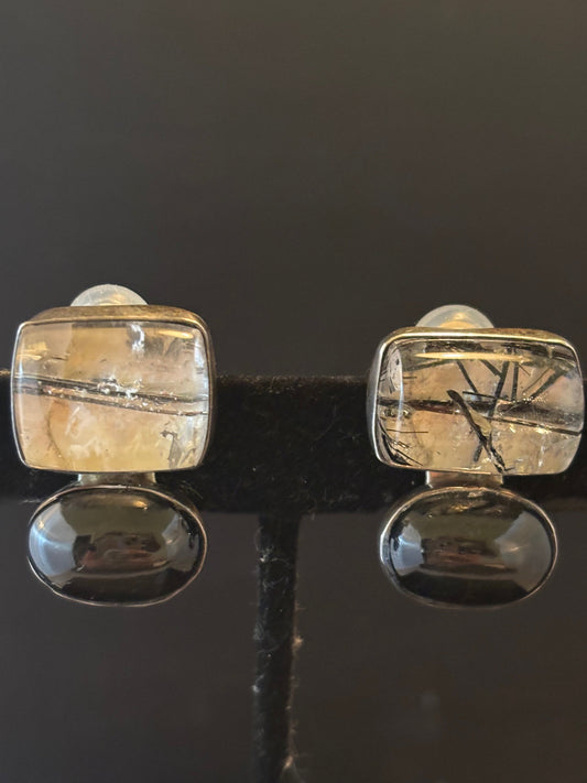 Tourmalinated Quartz, Black Star Sapphire Earring