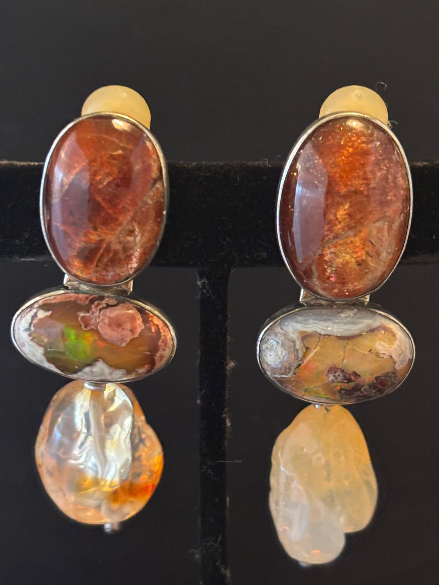 Sun Stone, Opal Dangle Earring