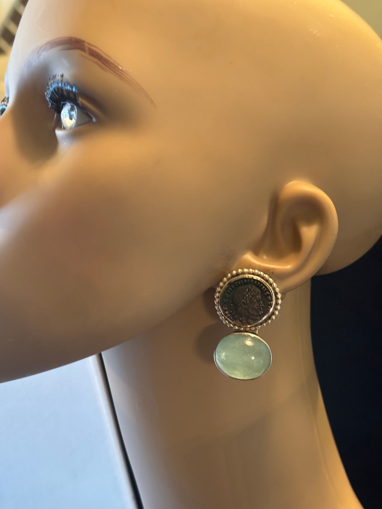 Antique Coin, Aquamarine Earring
