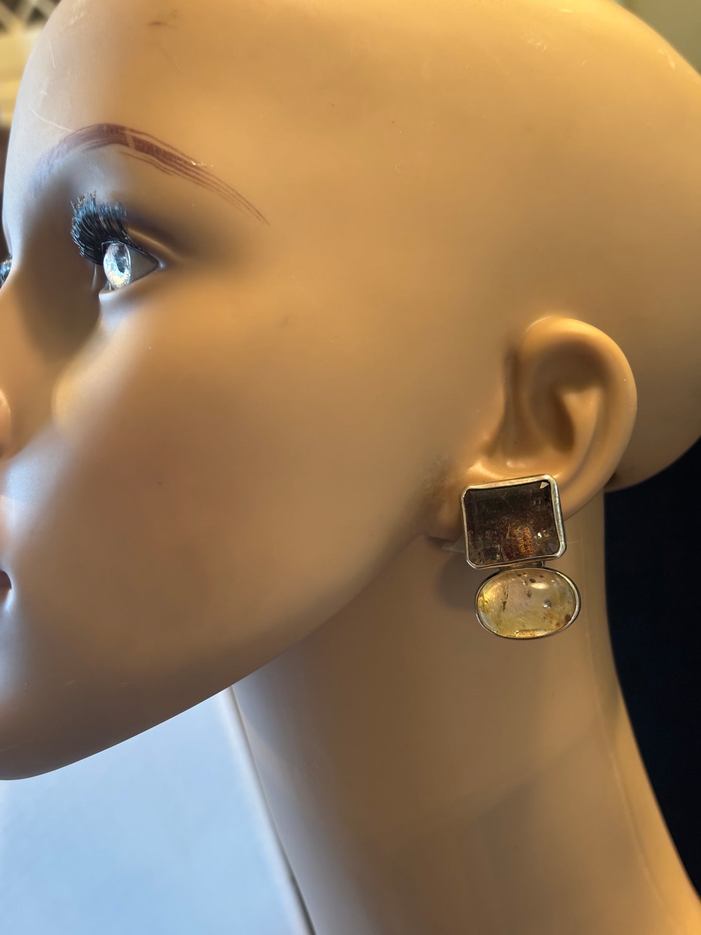 Smokey Topaz, Crystal Quartz Earring