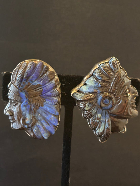 Carved Boulder Opal Indian Head Earring