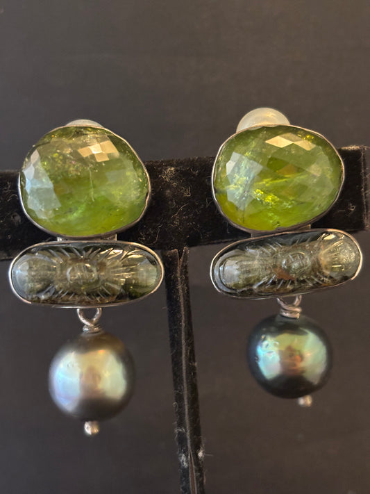 Green Tourmaline, Gray South Sea Pearl